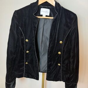 Carolina Belle Black Velvet Cropped Military Style Open Jacket | Gold Buttons |